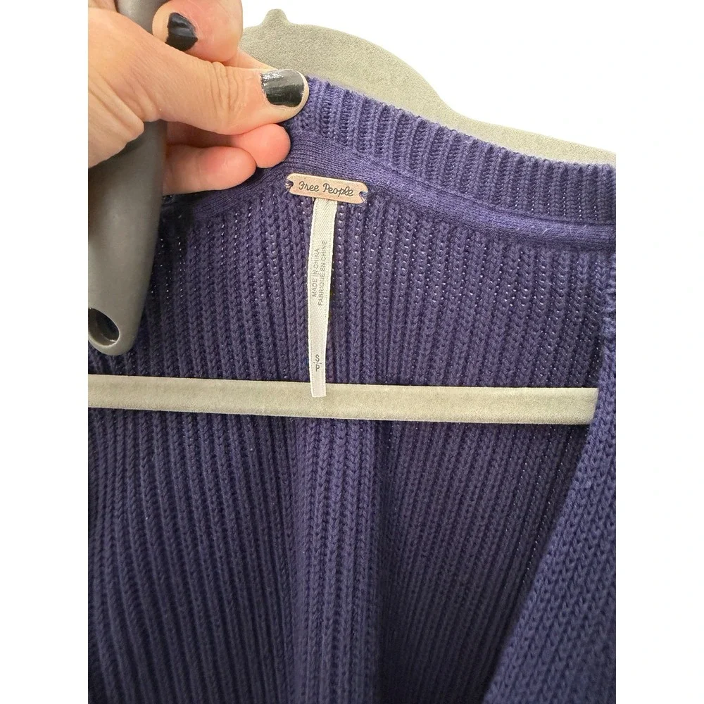 Free People Ottoman Slouchy Tunic V-Neck Ribbed Sweater Navy Blue Purple S